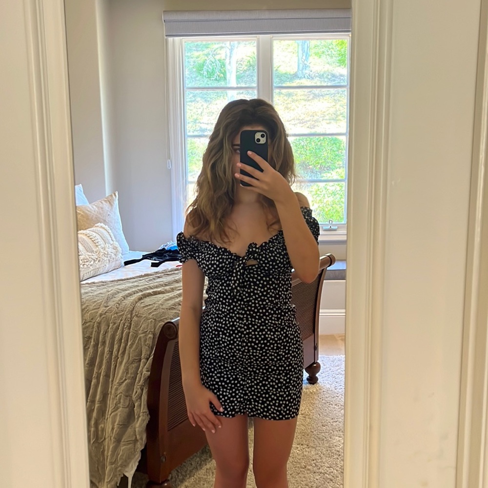 PRINCESS POLLY black daily off the shoulder mini dress